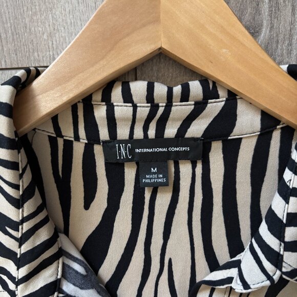 INC Zebra Print Shirtdress in Black and Tan Womens Medium Neutral Animal Print - Picture 5 of 15